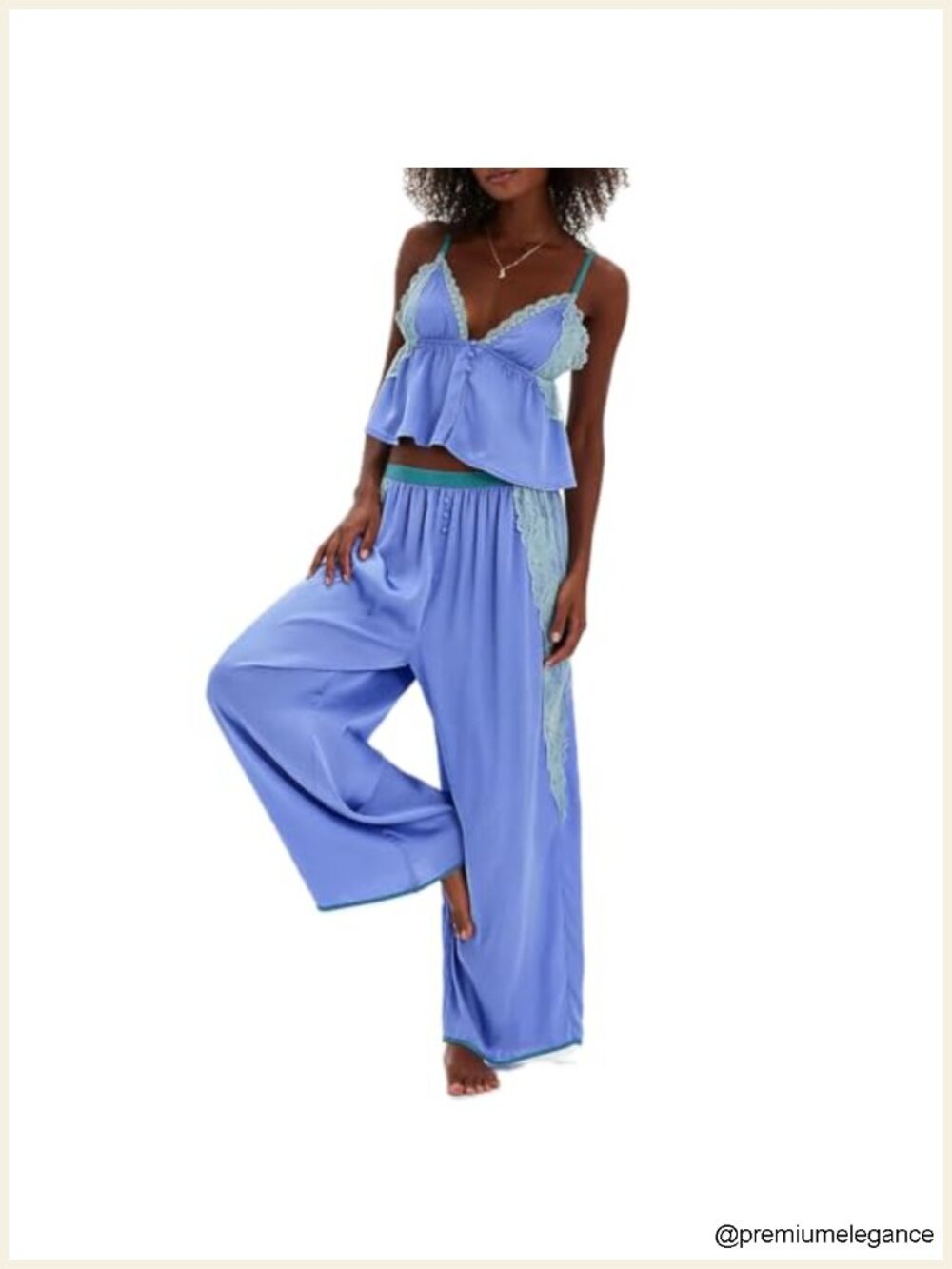 Silk Satin Pajama Set Women Babydoll Top Wide Leg Pants Lounge Wear